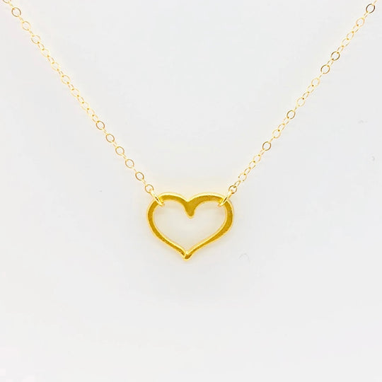 14K Gold Open Heart Charm Necklace, our dainty open heart charm is on 14k gold-filled chain, a sweet & petite necklace for heart lovers,