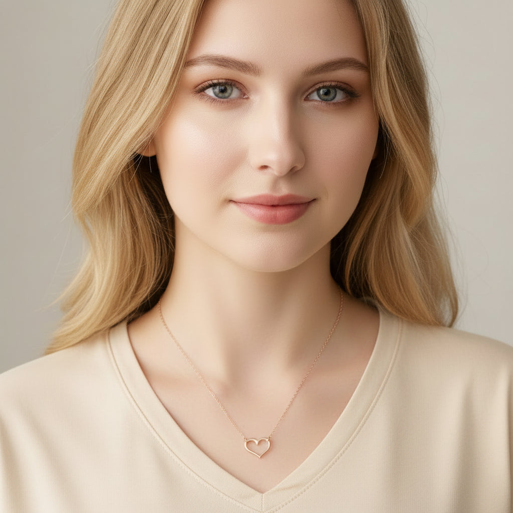 14K Gold Open Heart Charm Necklace, our dainty open heart charm is on 14k gold-filled chain, a sweet & petite necklace for heart lovers,