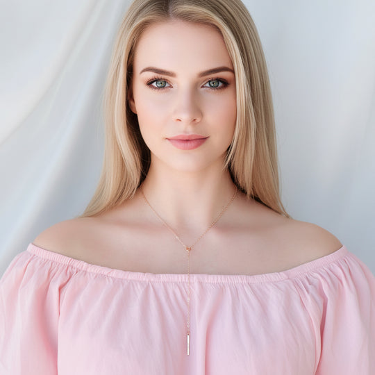 14K Gold Y Charm Necklace, our dainty 14k gold necklace features a tiny center circle and slim bar charm on 14k gold-filled chain, a charming petite minimalist 