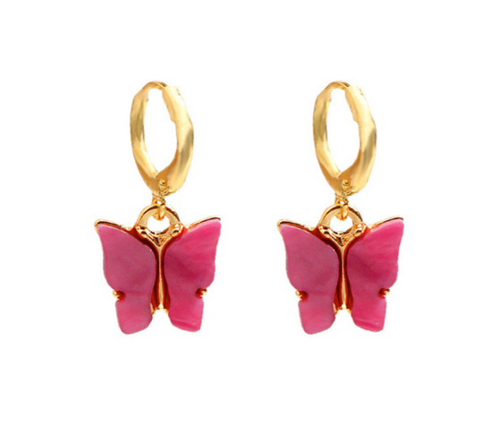 Acrylic Huggy Hoop Butterfly Earrings, accessorize with these boho chic Acrylic Huggy Hoop Butterfly Earrings! These unique earrings have a vibrant color palette a