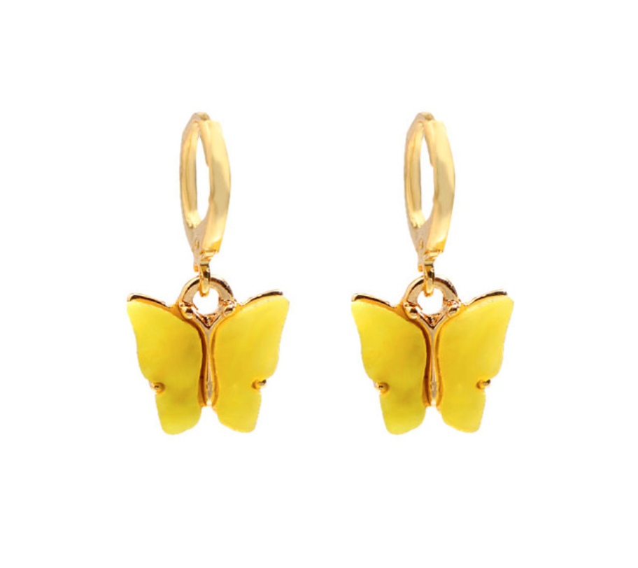 Acrylic Huggy Hoop Butterfly Earrings, accessorize with these boho chic Acrylic Huggy Hoop Butterfly Earrings! These unique earrings have a vibrant color palette a