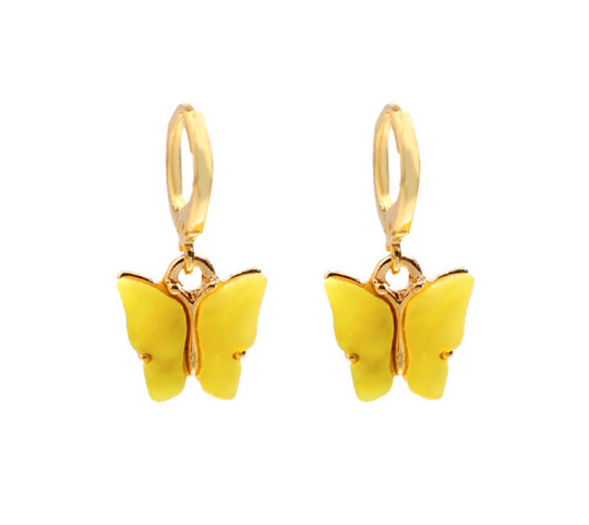 Acrylic Huggy Hoop Butterfly Earrings, accessorize with these boho chic Acrylic Huggy Hoop Butterfly Earrings! These unique earrings have a vibrant color palette a