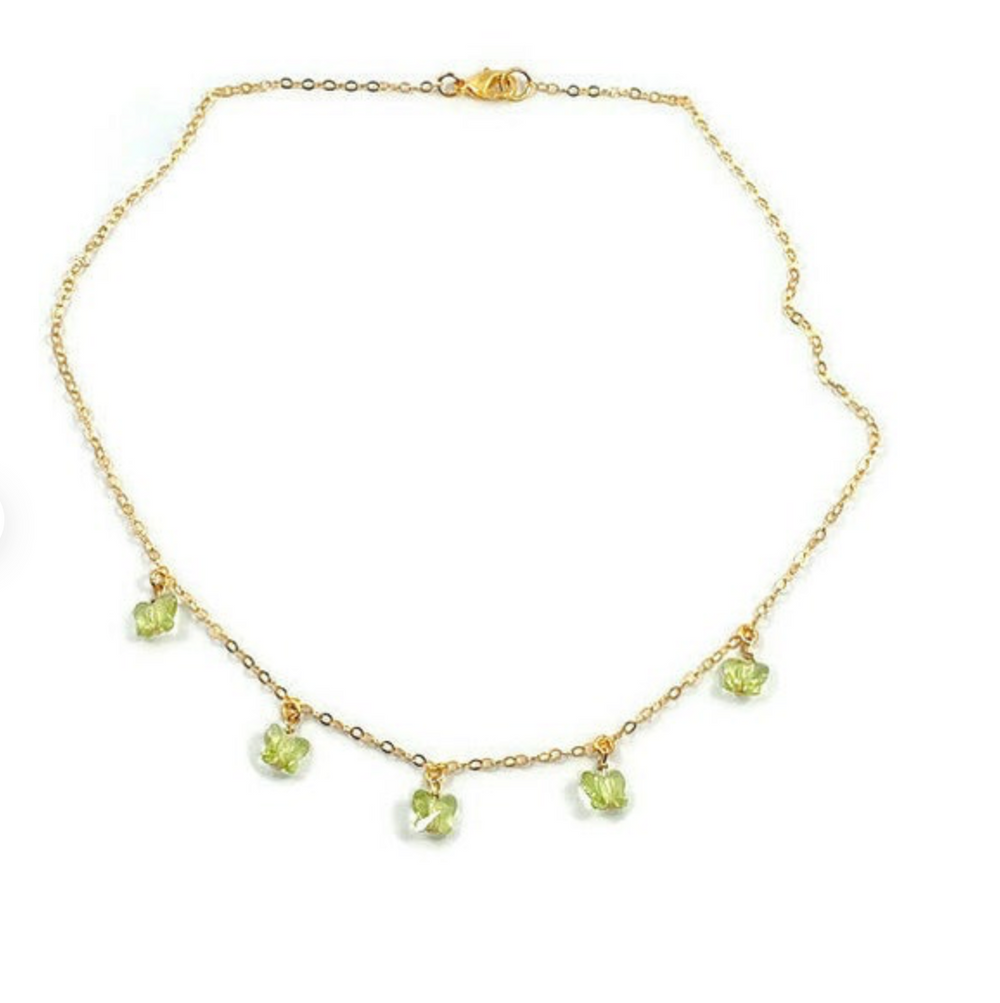 Peridot Green Butterfly Choker Necklace , Add a touch of charm with the Peridot Green Butterfly Choker Necklace, a delightful chain of crystal butterflies