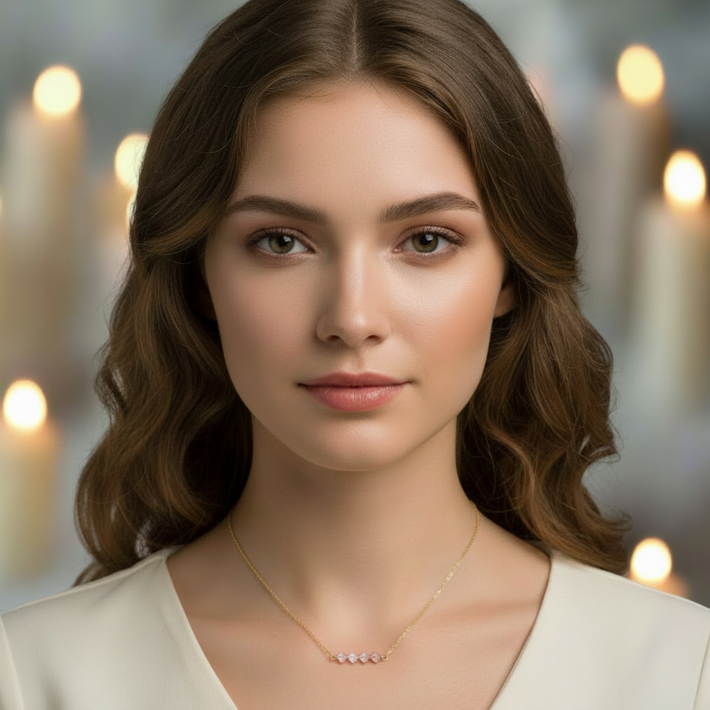 Light Pink Crystal Bar Necklace, This hand made Light Pink Crystal Bar Necklace combines minimalist vibes with a boho twist. Featuring three dazzling crystals