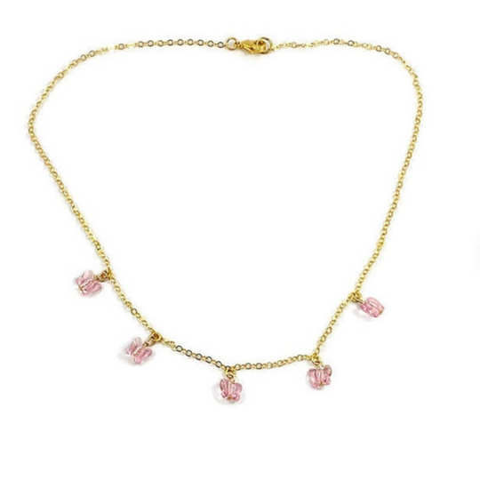 Pink Butterfly Choker Necklace,  Add a touch of charm with the Pink Butterfly Choker Necklace, a delightful chain of crystal butterflies crafted by hand
