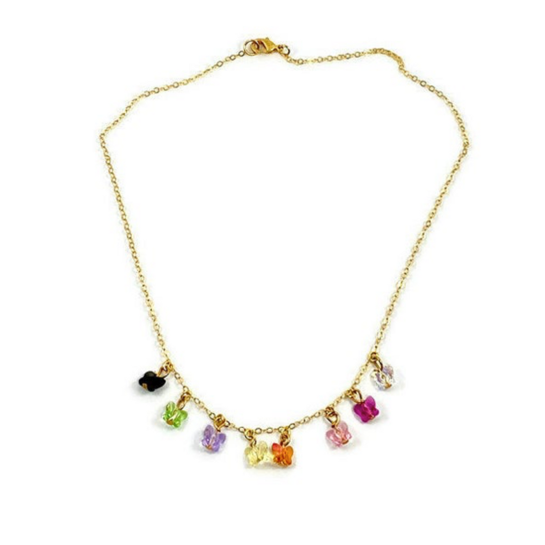 Rainbow Crystal Butterfly Choker Necklace