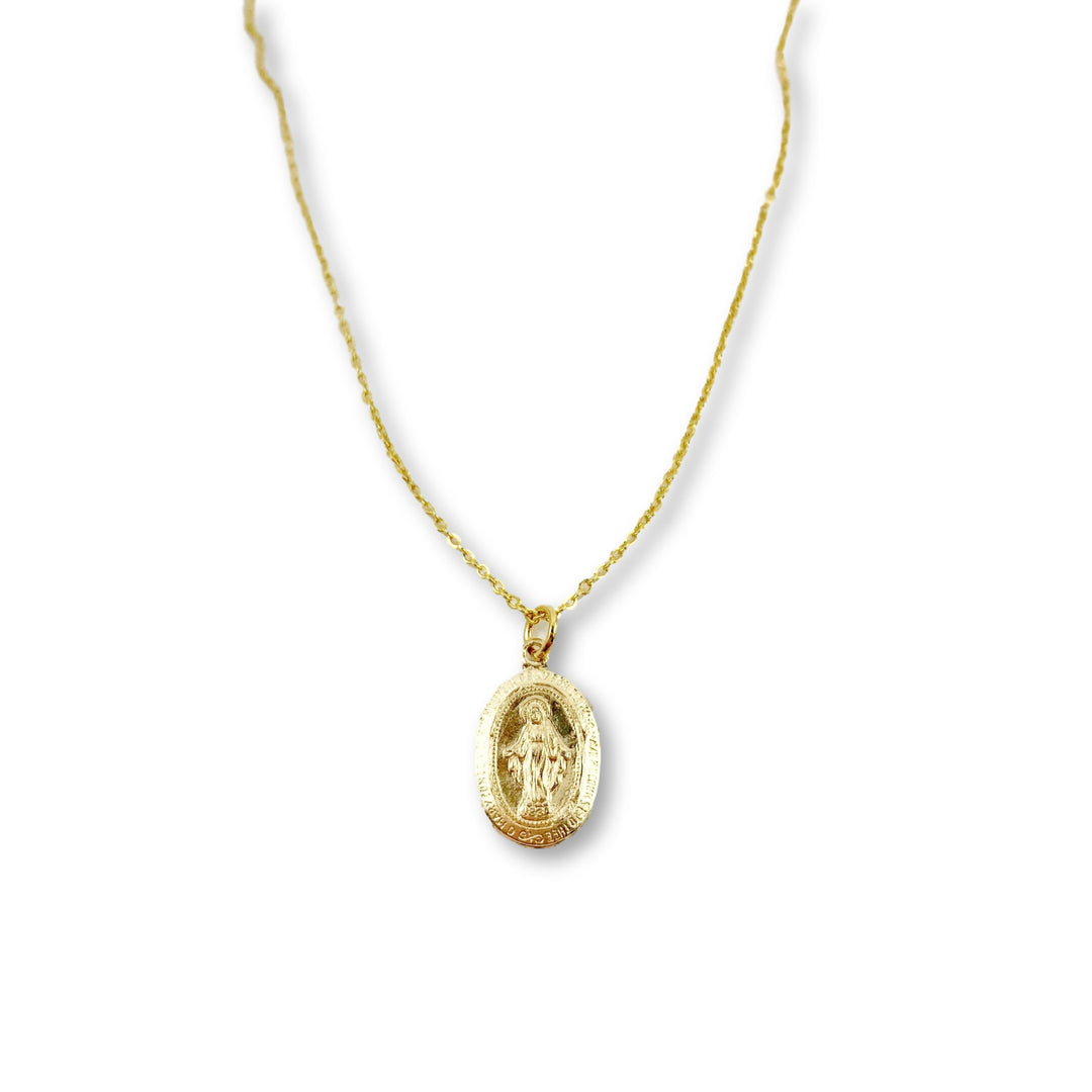 14K Gold Virgin Mary Charm Necklace, our dainty 14k gold Virgin Mary charm on 14k gold-filled chain, a necklace for remembrance and a keepsake treasure.