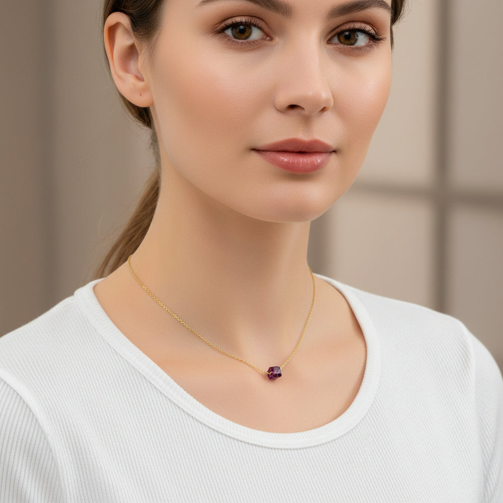 Purple Crystal Cube Necklace Amethyst Tones Charm Jewelry is an effortlessly gorgeous and minimalist necklace that will become a daily staple