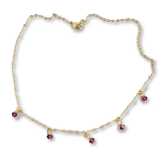 Purple Crystal Choker Necklace Minimalist Jewelry, hand made with facetted petite crystals, wire wrapped on 14k gold filled chain, completed with a 14k gold