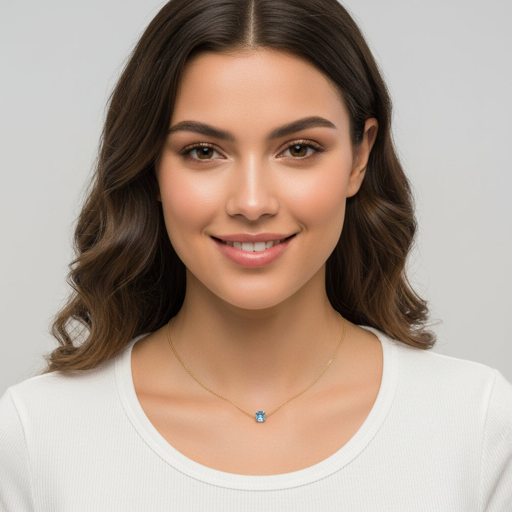 Aquamarine Blue Crystal Cube Necklace Charm Jewelry Minimalist Style, is an effortlessly gorgeous and minimalist necklace that will become a daily staple.