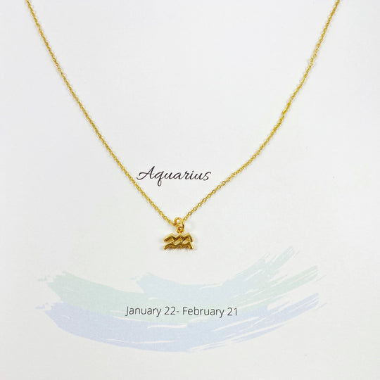 Aquarius Zodiac Symbol Gold Necklace, Celebrate your Aquarius spirit with this tiny zodiac symbol charm necklace, a petite 18K vermeil gold zodiac symbol