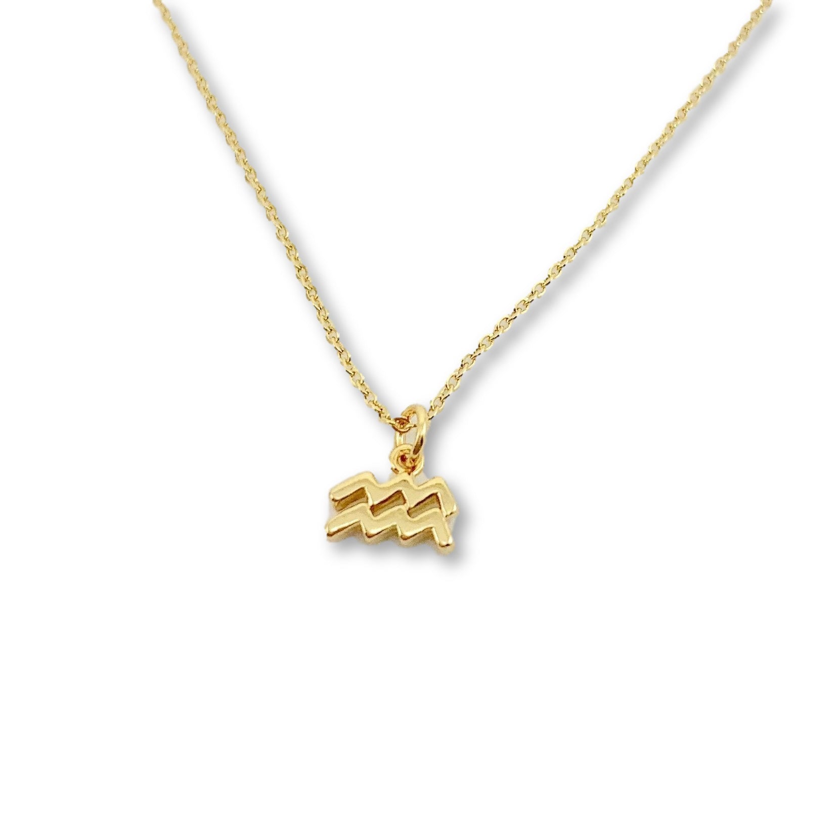 Aquarius Zodiac Symbol Gold Necklace, Celebrate your Aquarius spirit with this tiny zodiac symbol charm necklace, a petite 18K vermeil gold zodiac symbol