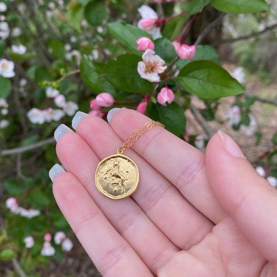 Aries Zodiac Sign Gold Necklace, this hand crafted Aries Zodiac Sign Necklace features a 14K gold-filled chain and an 18K vermeil gold charm.