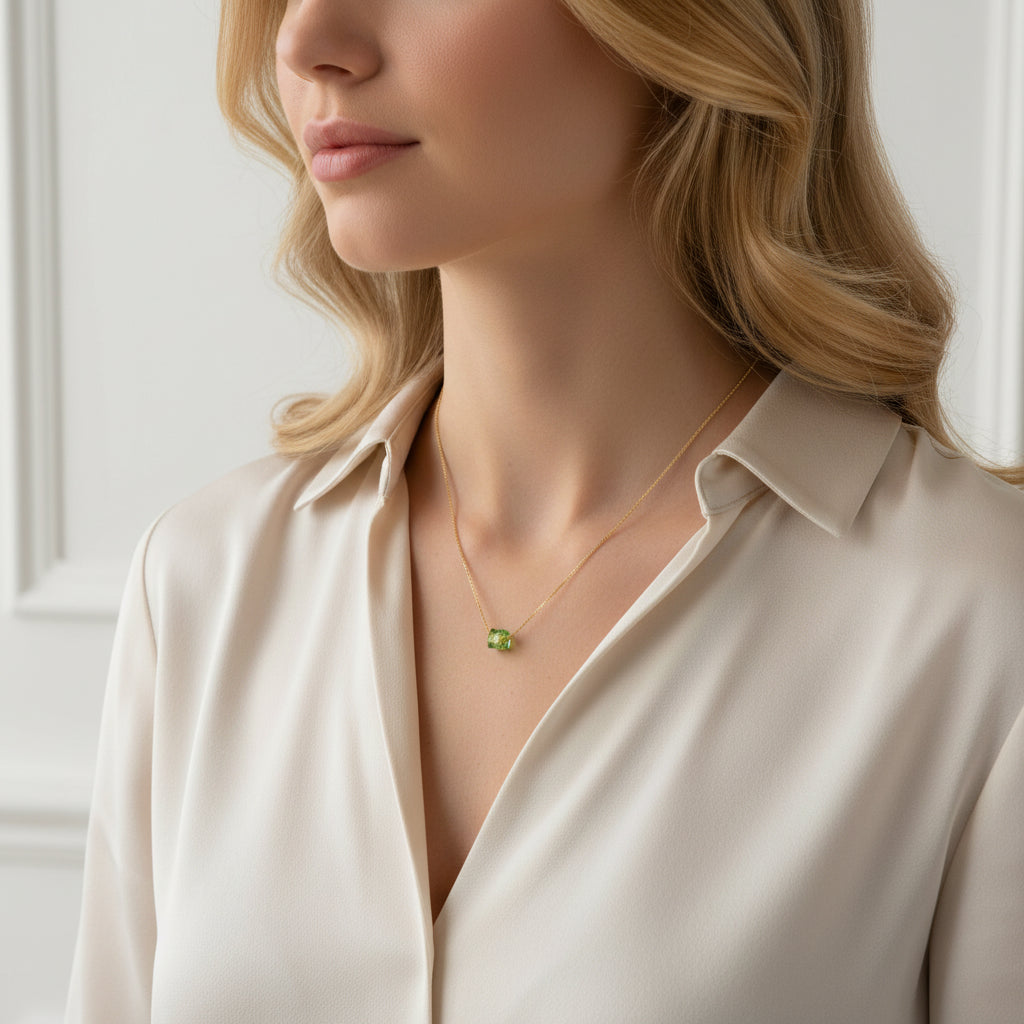 Light Green Crystal Cube Necklace
