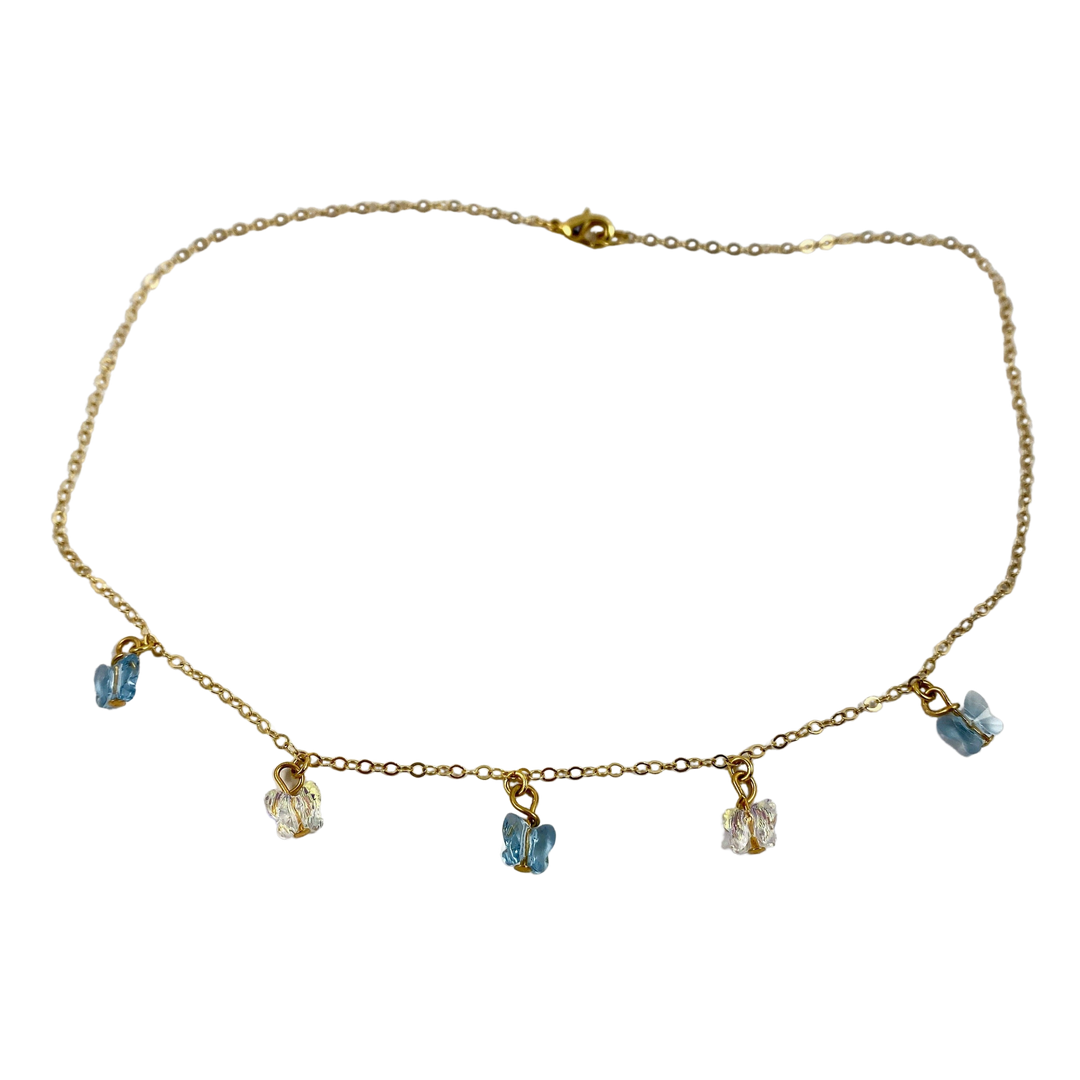 Sea Blue Clear Butterfly Choker Necklace, Add a touch of charm with the Sea Blue Clear Butterfly Choker Necklace, a delightful chain of crystal butterflies