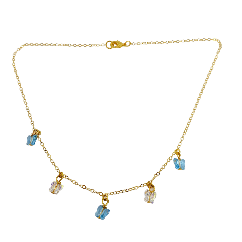 Sea Blue Clear Butterfly Choker Necklace, Add a touch of charm with the Sea Blue Clear Butterfly Choker Necklace, a delightful chain of crystal butterflies