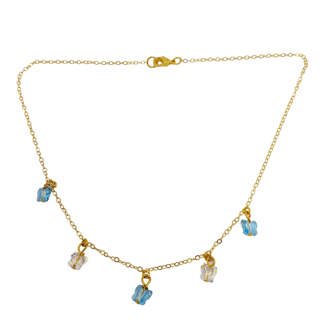 Sea Blue Clear Butterfly Choker Necklace, Add a touch of charm with the Sea Blue Clear Butterfly Choker Necklace, a delightful chain of crystal butterflies