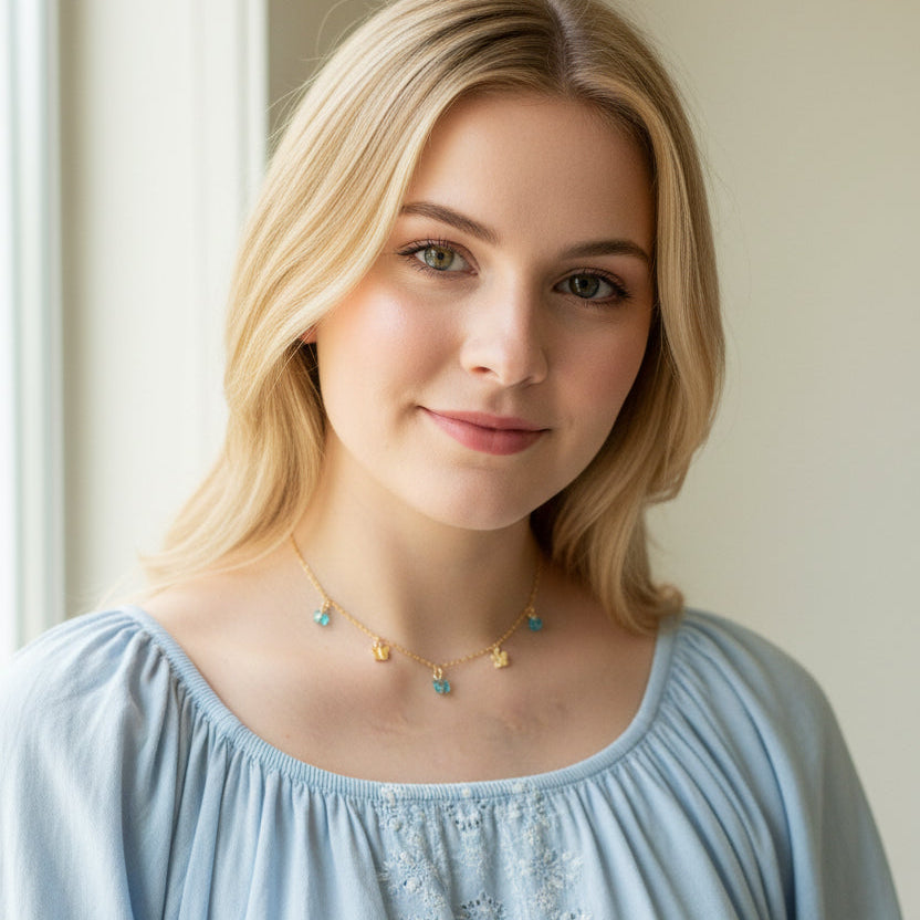 Sea Blue Clear Butterfly Choker Necklace, Add a touch of charm with the Sea Blue Clear Butterfly Choker Necklace, a delightful chain of crystal butterflies