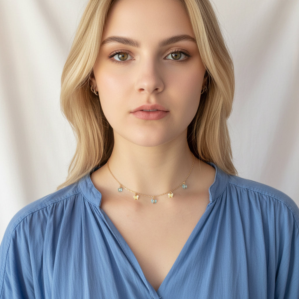 Blue & Yellow Butterfly Choker Necklace - AR TodayCharm Jewelry Company