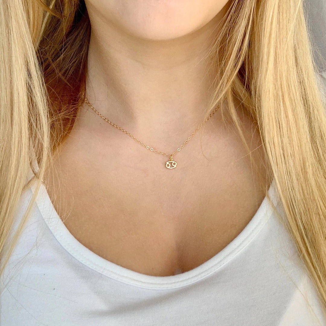 Cancer Zodiac Symbol Gold Necklace, Celebrate your Cancer spirit with this tiny zodiac symbol charm necklace, a petite 18K vermeil gold zodiac symbol