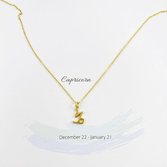 Capricorn Zodiac Symbol Gold Necklace, Celebrate your Capricorn spirit with this tiny zodiac symbol charm necklace, a petite 18K vermeil gold zodiac symbol