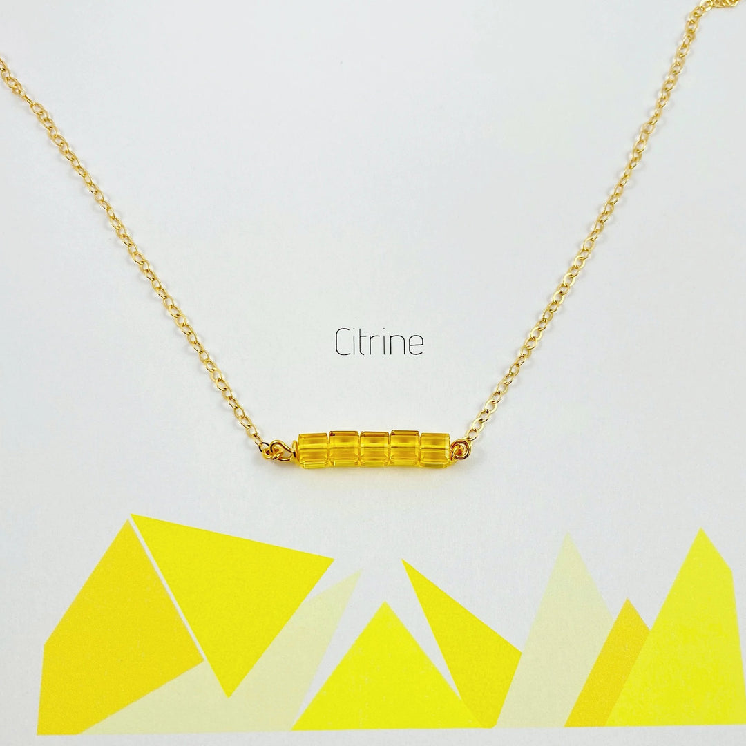 Citrine Yellow Crystal Cube Bar Necklace Charm Necklace, is an effortlessly gorgeous and minimalist necklace that will become a daily staple. 