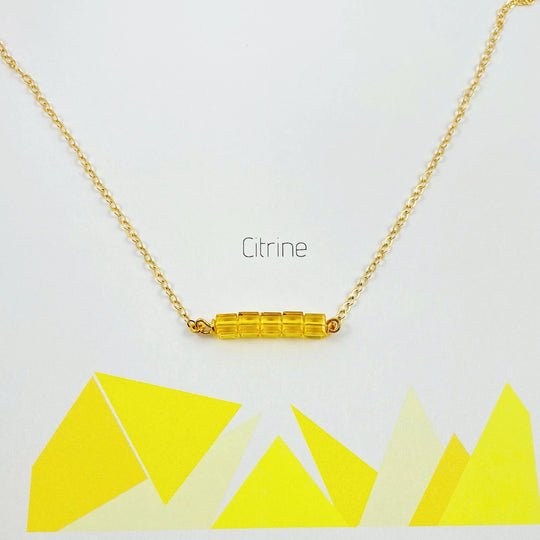 Citrine Yellow Crystal Cube Bar Necklace Charm Necklace, is an effortlessly gorgeous and minimalist necklace that will become a daily staple. 