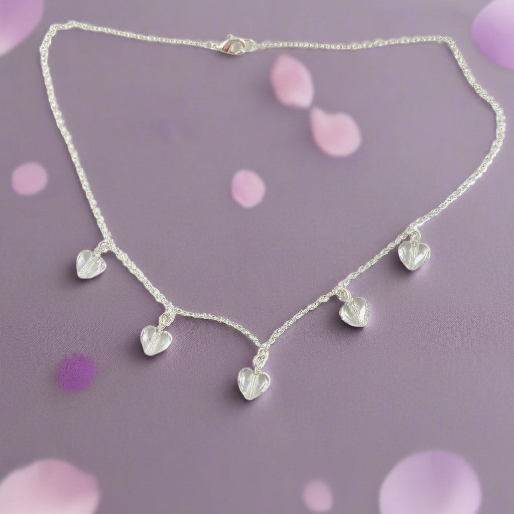 Clear Crystal Heart Necklace Jewelry For Women, This Clear Crystal Heart Necklace is irresistibly sweet and petite, featuring five tiny heart-shaped