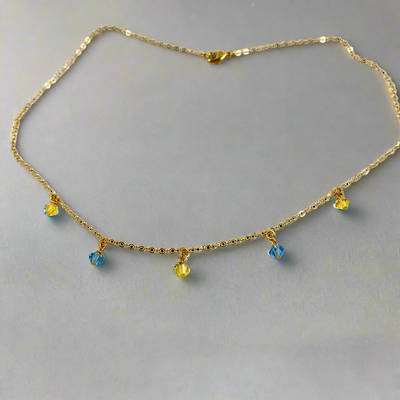 Yellow Blue Crystal Choker Necklace