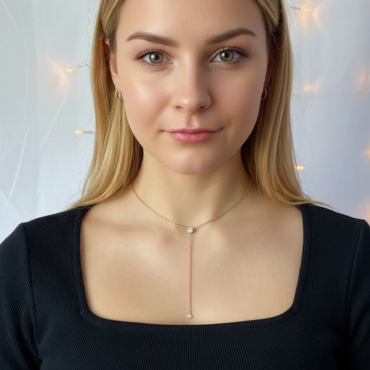Cubic Zirconia Y Necklace Gold Chain Jewelry, designed with the minimalist jewelry style, our Sweet & Petite Cubic Zirconia Y Necklace 