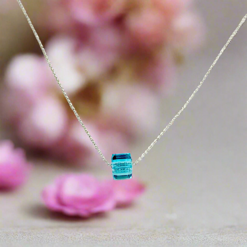 Turquoise Blue Crystal Cube Necklace Charm Jewelry, is an effortlessly gorgeous and minimalist necklace that will become a daily staple. 