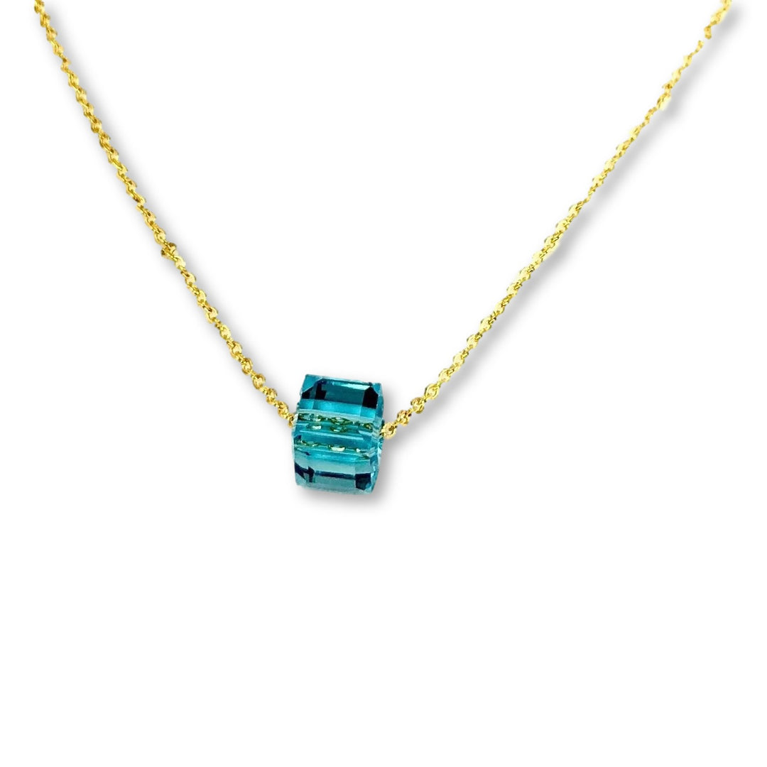 Turquoise Blue Crystal Cube Necklace Charm Jewelry, is an effortlessly gorgeous and minimalist necklace that will become a daily staple. 