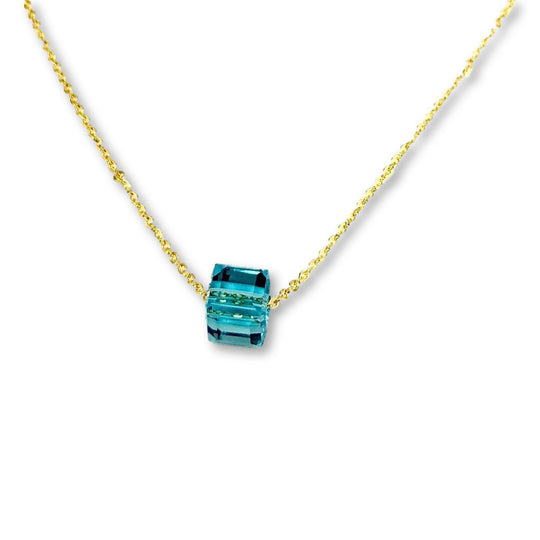 Turquoise Blue Crystal Cube Necklace Charm Jewelry, is an effortlessly gorgeous and minimalist necklace that will become a daily staple. 
