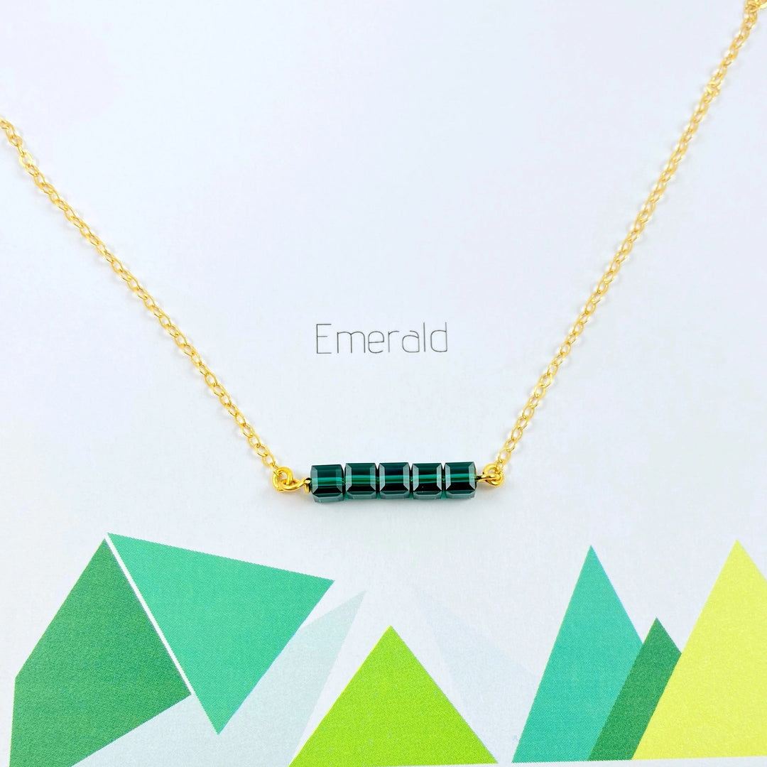 Emerald Green Crystal Cube Bar Necklace Charm Jewelry, is an effortlessly gorgeous and minimalist necklace that will become a daily staple. P