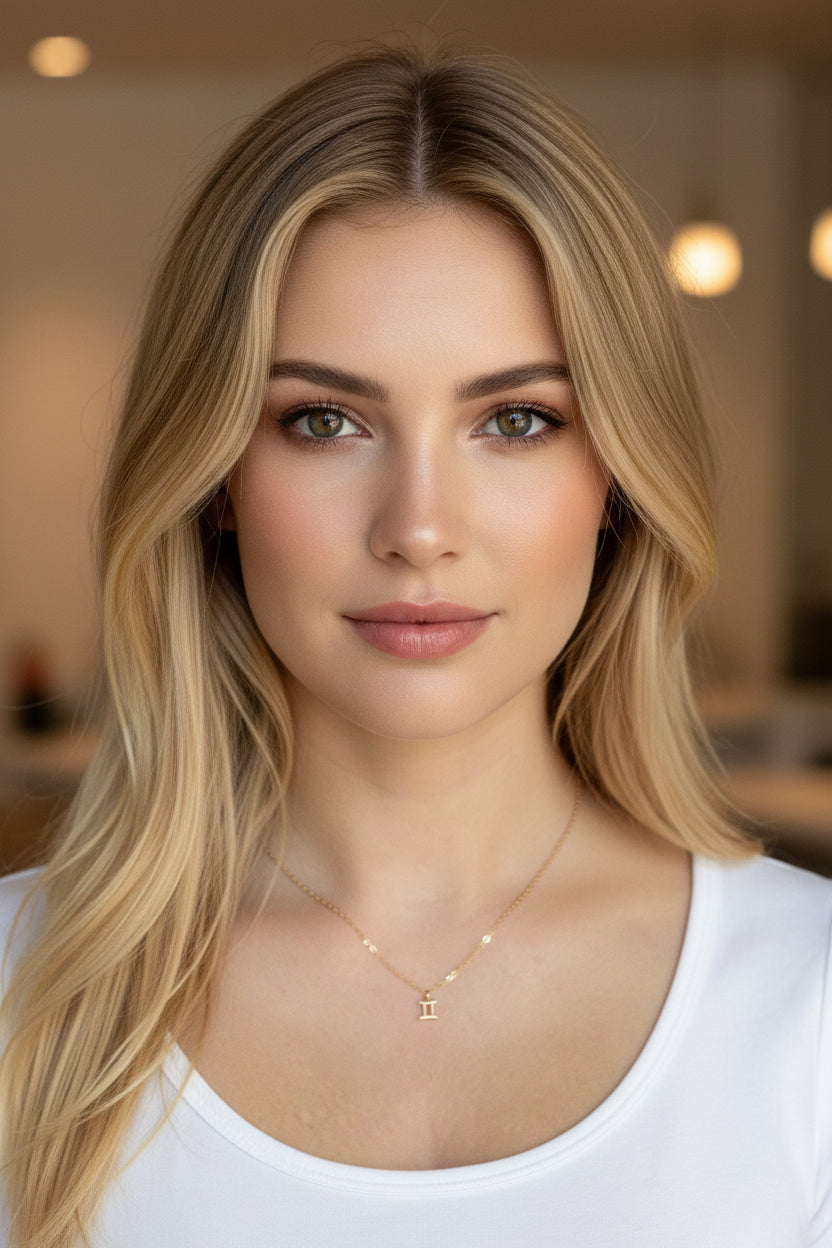 Gemini Zodiac Symbol Gold Necklace, Celebrate your Gemini spirit with this tiny zodiac symbol charm necklace, a petite 18K vermeil gold zodiac symbol 
