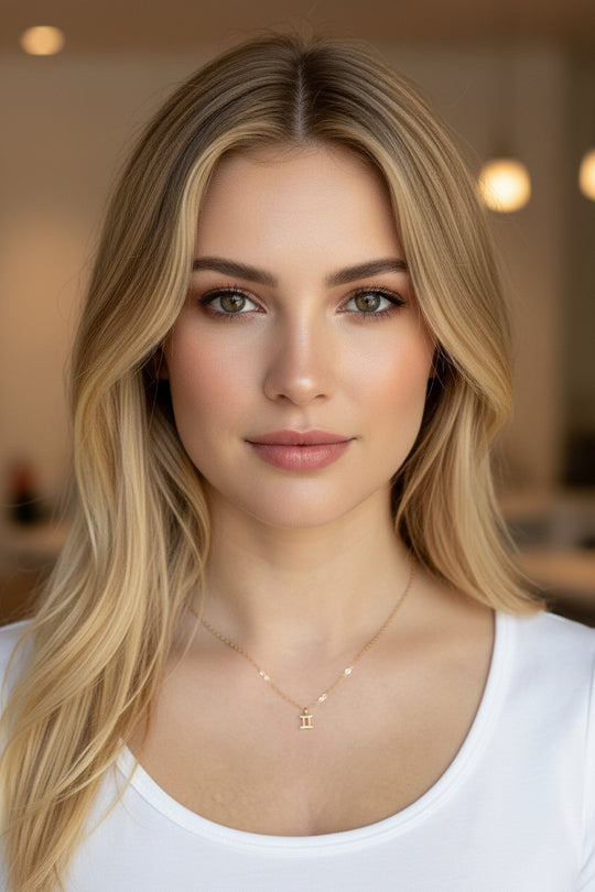 Gemini Zodiac Symbol Gold Necklace, Celebrate your Gemini spirit with this tiny zodiac symbol charm necklace, a petite 18K vermeil gold zodiac symbol 