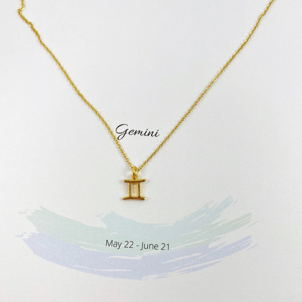 Gemini Zodiac Symbol Gold Necklace, Celebrate your Gemini spirit with this tiny zodiac symbol charm necklace, a petite 18K vermeil gold zodiac symbol 