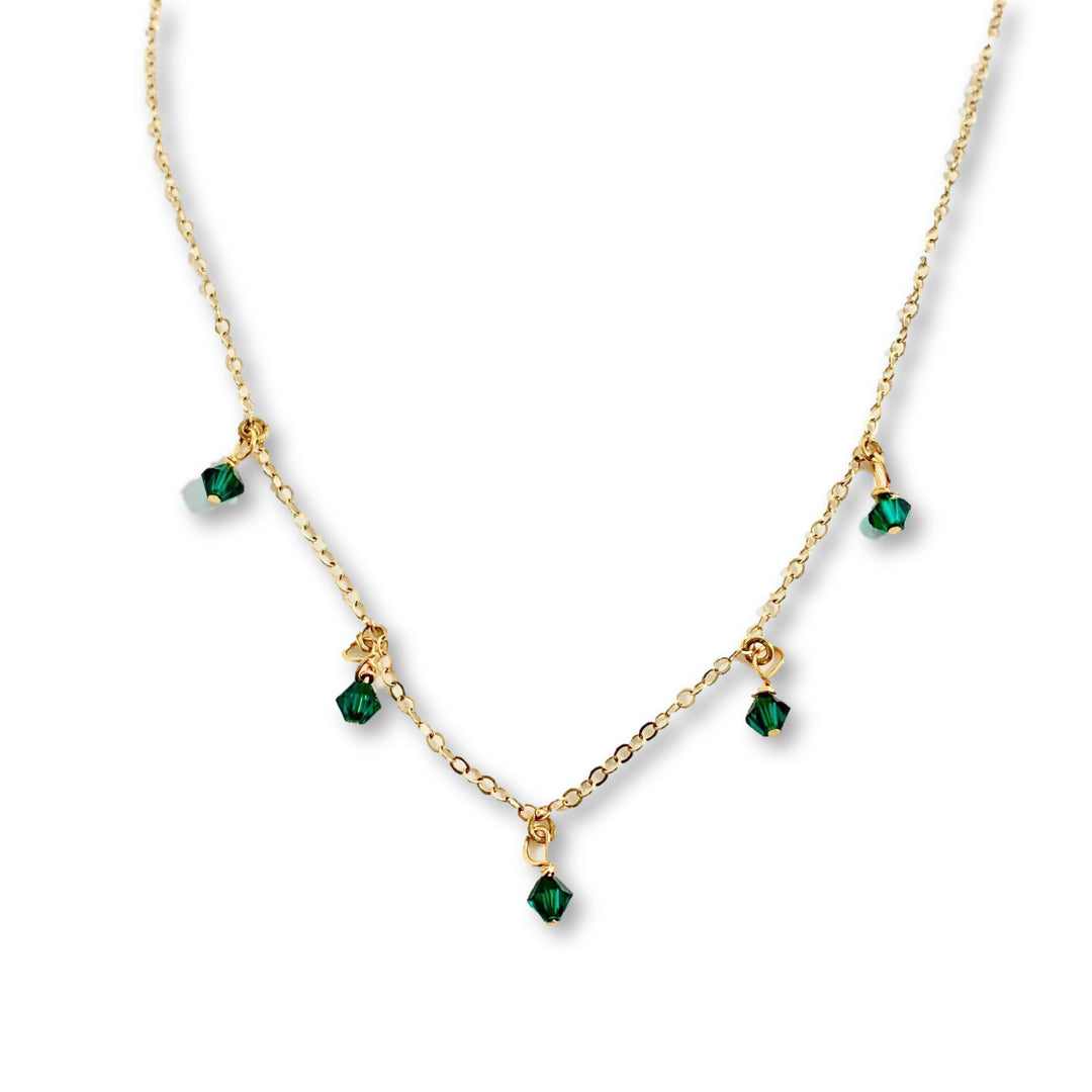Emerald Green Crystal Choker Necklace Minimalist Jewelry, hand made with facetted petite crystals, wire wrapped on 14k gold filled chain, 