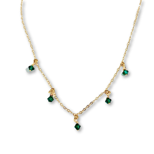 Emerald Green Crystal Choker Necklace Minimalist Jewelry, hand made with facetted petite crystals, wire wrapped on 14k gold filled chain, 