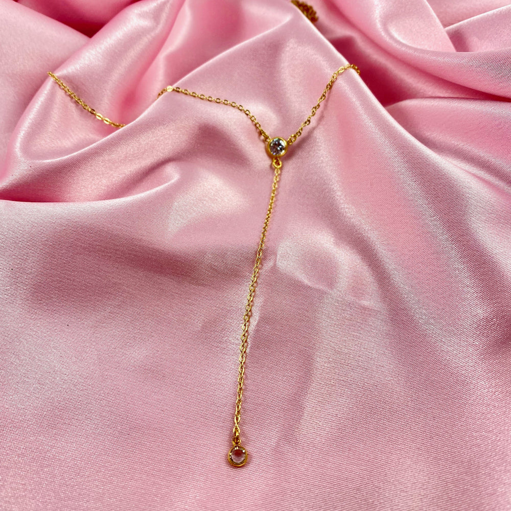 Cubic Zirconia Y Necklace Gold Chain Jewelry, designed with the minimalist jewelry style, our Sweet & Petite Cubic Zirconia Y Necklace 