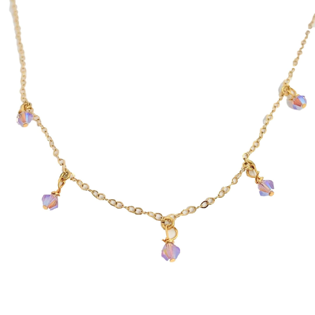 Light Pink Crystal Choker Necklace Minimalist Jewelry, hand made with facetted petite crystals, wire wrapped on 14k gold filled chain, completed with a 14k gold