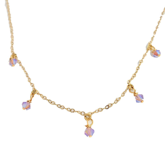 Light Pink Crystal Choker Necklace Minimalist Jewelry, hand made with facetted petite crystals, wire wrapped on 14k gold filled chain, completed with a 14k gold