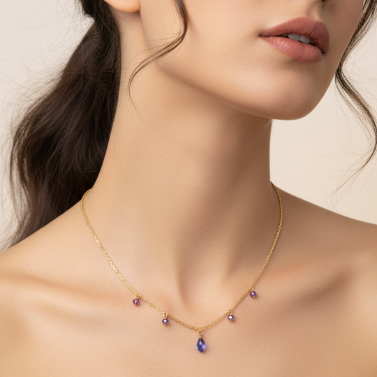 Lavender Crystal Teardrop Necklace, our teardrop necklace has a pastel lavender crystal color, offering a delicate style, making it a sweet and petite personal keepsake treasure.