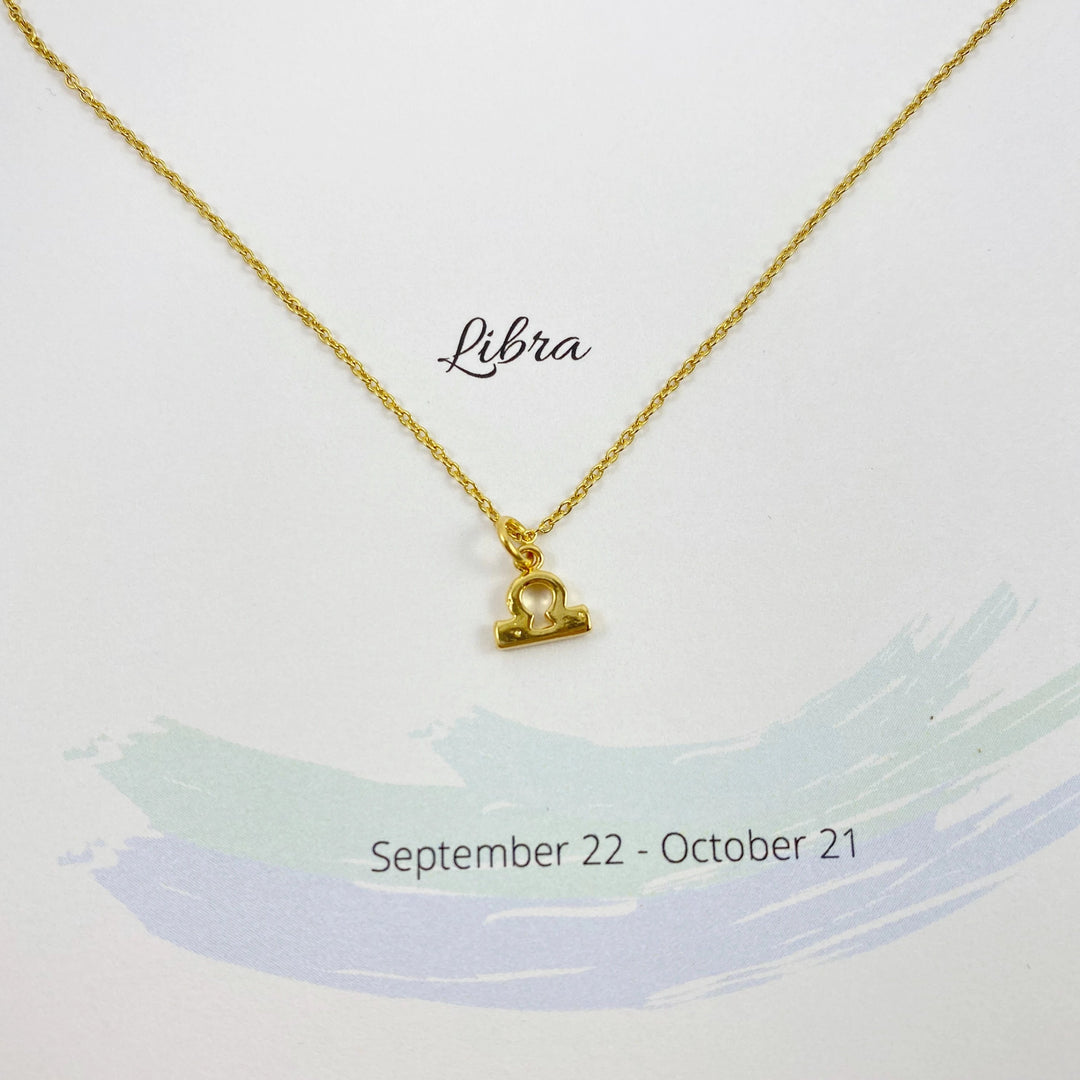 Libra Zodiac Symbol Gold Necklace, Celebrate your Libra spirit with this tiny zodiac symbol charm necklace, a petite 18K vermeil gold zodiac symbol charm 