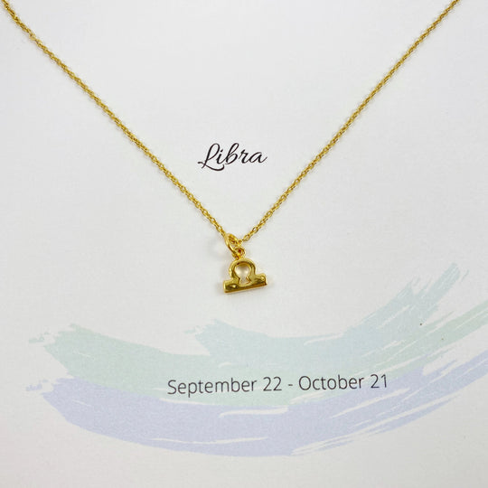 Libra Zodiac Symbol Gold Necklace, Celebrate your Libra spirit with this tiny zodiac symbol charm necklace, a petite 18K vermeil gold zodiac symbol charm 