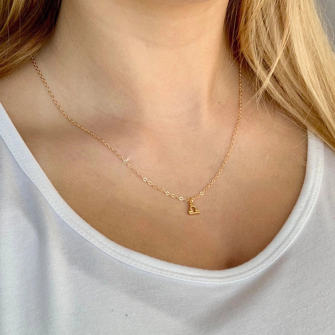 Libra Zodiac Symbol Gold Necklace, Celebrate your Libra spirit with this tiny zodiac symbol charm necklace, a petite 18K vermeil gold zodiac symbol charm 