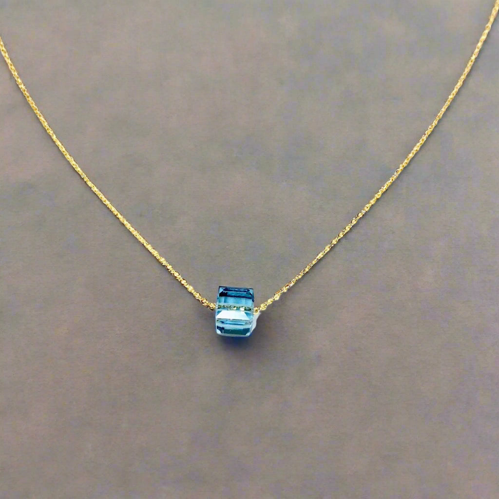 Aquamarine Blue Crystal Cube Necklace Charm Jewelry Minimalist Style, is an effortlessly gorgeous and minimalist necklace that will become a daily staple.