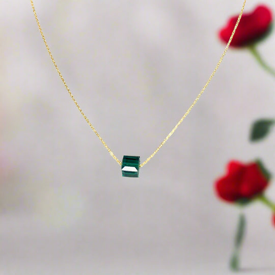Emerald Green Crystal Cube Necklace Charm Jewelry, is an effortlessly gorgeous and minimalist necklace that will become a daily staple.