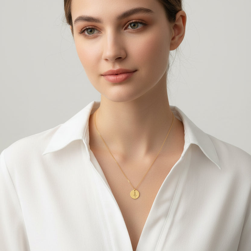 Gold Hand Stamped Mermaid Necklace, our tiny sweet mermaid is hand stamped on a gold disk with a 14k gold filled chain, it's adoring charm makes an endless treasure.