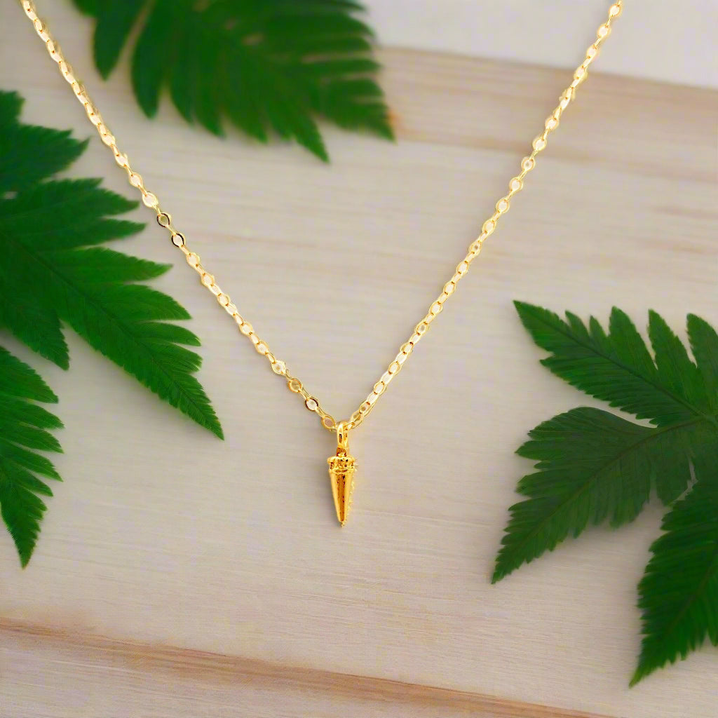 Gold Charm Necklace Minimalist Cone 14K